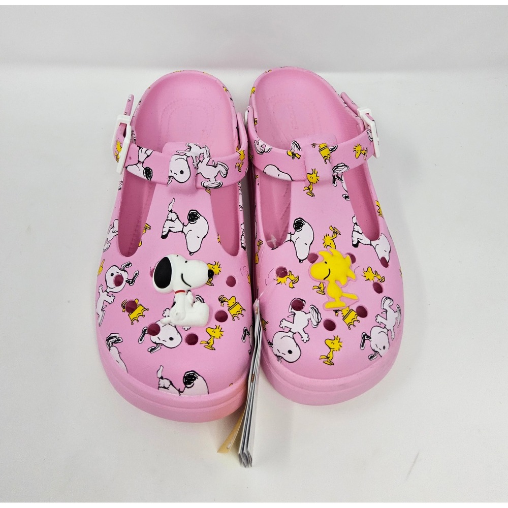 Crocs‎ Peanuts Clog Women 11 NEW Snoopy Woodstock Print Pink Shoes Charlie Brown